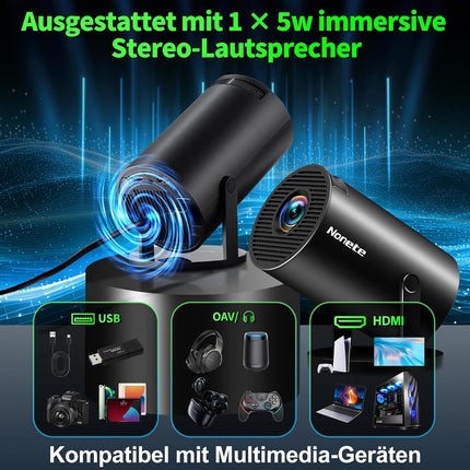 Mini Projector 4K Projector Full HD 1080P with WiFi 6 and Bluetooth 5.2, Android Portable Projector 270° Rotation with Automatic Trapezoidal Correction for PC/HDMI/USB, with Mouse and Remote Control