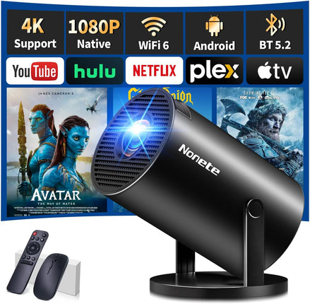 Mini Projector 4K Projector Full HD 1080P with WiFi 6 and Bluetooth 5.2, Android Portable Projector 270° Rotation with Automatic Trapezoidal Correction for PC/HDMI/USB, with Mouse and Remote Control