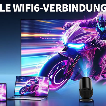 Mini Projector 4K Projector Full HD 1080P with WiFi 6 and Bluetooth 5.2, Android Portable Projector 270° Rotation with Automatic Trapezoidal Correction for PC/HDMI/USB, with Mouse and Remote Control