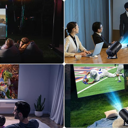 Mini Projector 4K Projector Full HD 1080P with WiFi 6 and Bluetooth 5.2, Android Portable Projector 270° Rotation with Automatic Trapezoidal Correction for PC/HDMI/USB, with Mouse and Remote Control