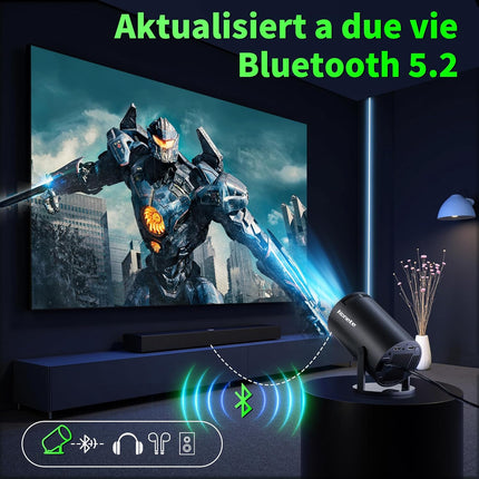 Mini Projector 4K Projector Full HD 1080P with WiFi 6 and Bluetooth 5.2, Android Portable Projector 270° Rotation with Automatic Trapezoidal Correction for PC/HDMI/USB, with Mouse and Remote Control