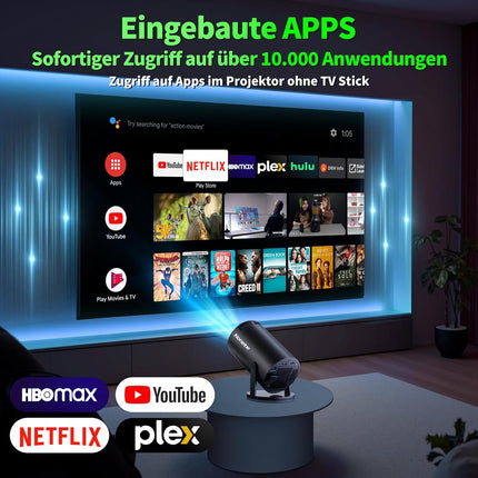 Mini Projector 4K Projector Full HD 1080P with WiFi 6 and Bluetooth 5.2, Android Portable Projector 270° Rotation with Automatic Trapezoidal Correction for PC/HDMI/USB, with Mouse and Remote Control