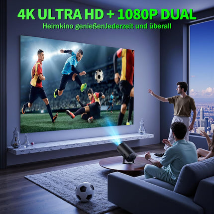 Mini Projector 4K Projector Full HD 1080P with WiFi 6 and Bluetooth 5.2, Android Portable Projector 270° Rotation with Automatic Trapezoidal Correction for PC/HDMI/USB, with Mouse and Remote Control