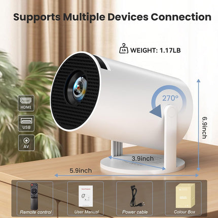 Portable Projector 4K 1080P FHD Mini Projector, Compatible with Android and Netflix, WiFi 6, BT 5.0, 180° Rotation, Projector with Automatic Keystone Correction